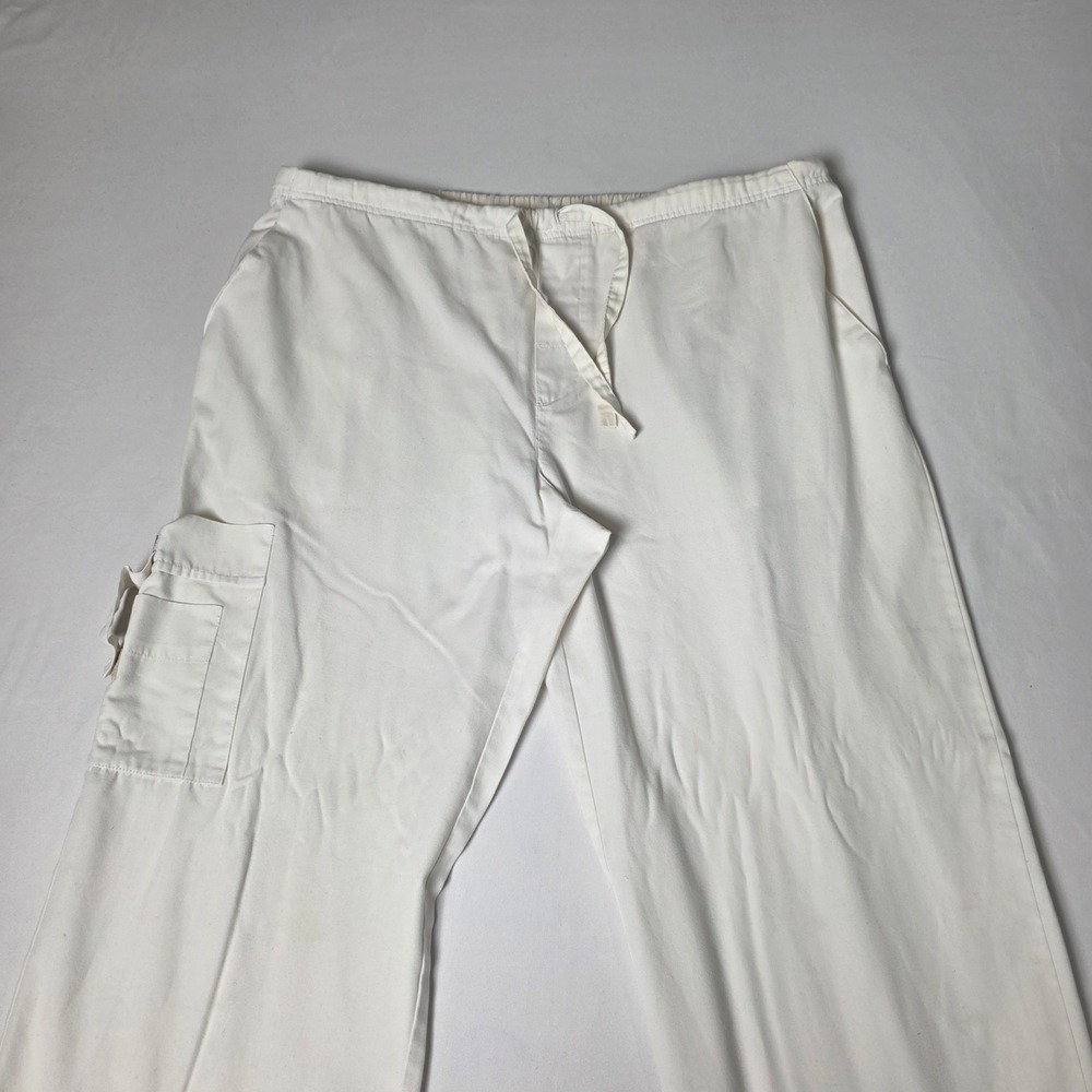 Dickies Cargo Medical Scrub Pants Mens L White Elastic Drawstring Relaxed